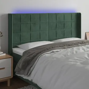 vidaXL Tête de lit à LED Vert foncé 183x16x118/128 cm Velours pas cher