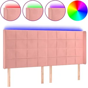 vidaXL Tête de lit à LED Rose 163x16x118/128 cm Velours pas cher