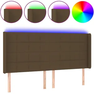vidaXL Tête de lit à LED Marron foncé 183x16x118/128 cm Tissu