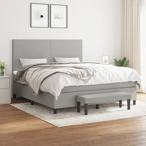 vidaXL Sommier à lattes de lit avec matelas Gris clair 180x200cm Tissu pas cher