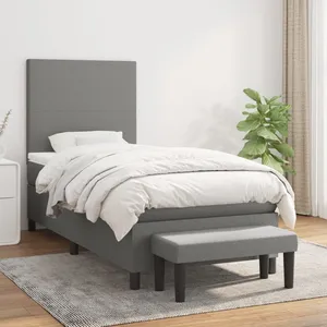 vidaXL Sommier à lattes de lit avec matelas Gris foncé 100x200cm Tissu pas cher