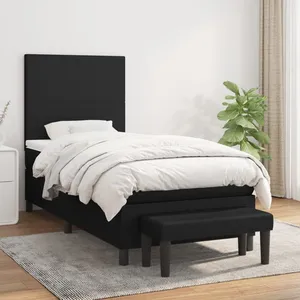 vidaXL Sommier à lattes de lit avec matelas Noir 100x200 cm Tissu pas cher