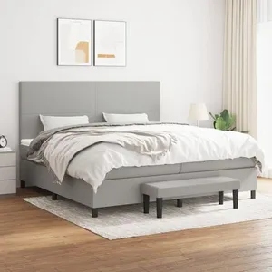 vidaXL Sommier à lattes de lit avec matelas Gris clair 200x200cm Tissu pas cher