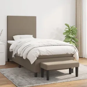vidaXL Lit à sommier tapissier avec matelas Taupe 80x200 cm Tissu pas cher