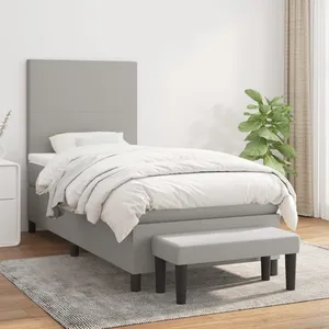 vidaXL Sommier à lattes de lit et matelas Gris clair 90x190 cm Tissu pas cher