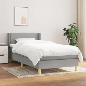 vidaXL Sommier à lattes de lit avec matelas Gris clair 90x200 cm Tissu pas cher