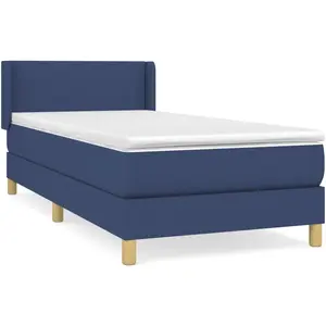 vidaXL Sommier à lattes de lit avec matelas Bleu 90x200 cm Tissu pas cher