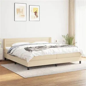 vidaXL Sommier à lattes de lit avec matelas Crème 200x200 cm Tissu pas cher