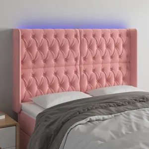 vidaXL Tête de lit à LED Rose 163x16x118/128 cm Velours pas cher