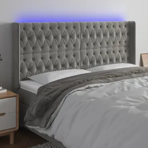 vidaXL Tête de lit à LED Gris clair 183x16x118/128 cm Velours pas cher