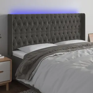 Comparateur de prix : vidaXL Tête de lit à LED Gris foncé 183x16x118/128 cm Velours