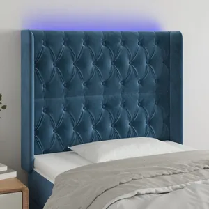 vidaXL Tête de lit à LED Bleu foncé 93x16x118/128 cm Velours
