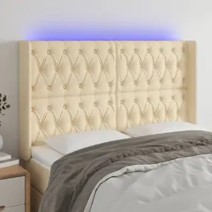 vidaXL Tête de lit à LED Crème 147x16x118/128 cm Tissu pas cher