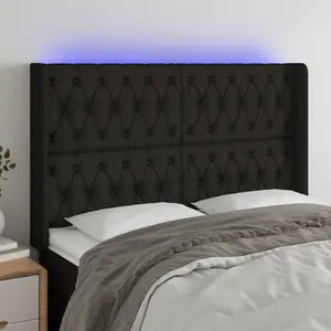 vidaXL Tête de lit à LED Noir 147x16x118/128 cm Tissu pas cher