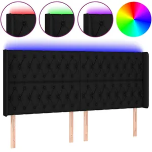 vidaXL Tête de lit à LED Noir 203x16x118/128 cm Tissu pas cher