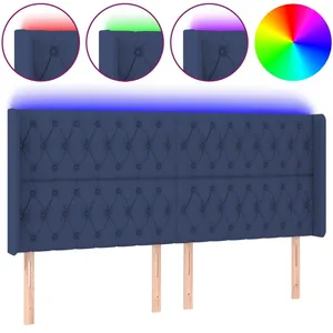 Comparateur de prix : vidaXL Tête de lit à LED Bleu 203x16x118/128 cm Tissu