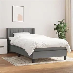 vidaXL Sommier à lattes de lit avec matelas Gris foncé 90x200 cm Tissu pas cher