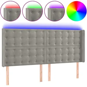 vidaXL Tête de lit à LED Gris clair 203x16x118/128 cm Velours pas cher