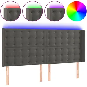 vidaXL Tête de lit à LED Gris foncé 203x16x118/128 cm Velours pas cher