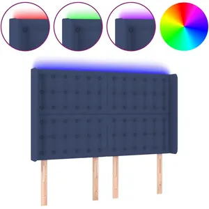 vidaXL Tête de lit à LED Bleu 147x16x118/128 cm Tissu pas cher