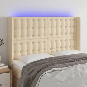 vidaXL Tête de lit à LED Crème 147x16x118/128 cm Tissu pas cher