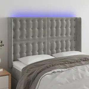 vidaXL Tête de lit à LED Gris clair 147x16x118/128 cm Velours pas cher