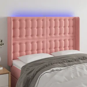vidaXL Tête de lit à LED Rose 147x16x118/128 cm Velours pas cher