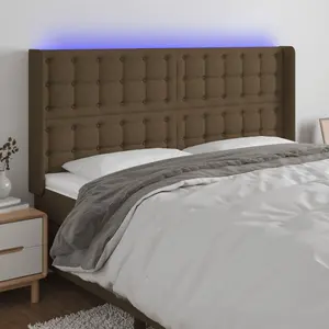vidaXL Tête de lit à LED Marron foncé 203x16x118/128 cm Tissu pas cher