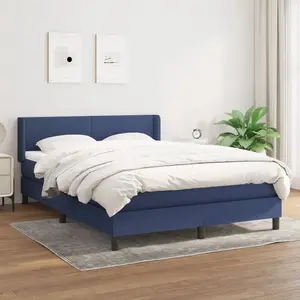 vidaXL Sommier à lattes de lit avec matelas Bleu 140x190 cm Tissu pas cher
