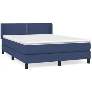 vidaXL Sommier à lattes de lit avec matelas Bleu 140x190 cm Tissu pas cher