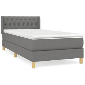 vidaXL Sommier à lattes de lit avec matelas Gris foncé 90x200 cm Tissu pas cher