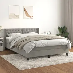 vidaXL Sommier à lattes de lit et matelas Gris clair 140x200cm Velours pas cher
