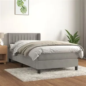 vidaXL Sommier à lattes de lit et matelas Gris clair 100x200cm Velours pas cher