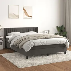 vidaXL Sommier à lattes de lit et matelas Gris foncé 140x190cm Velours pas cher