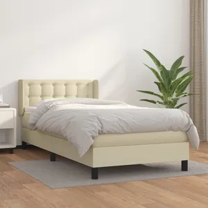 VIDAXL Lit à sommier tapissier avec matelas Crème 100x200cm Similicuir pas cher