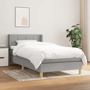 vidaXL Sommier à lattes de lit avec matelas Gris clair 90x200 cm Tissu pas cher