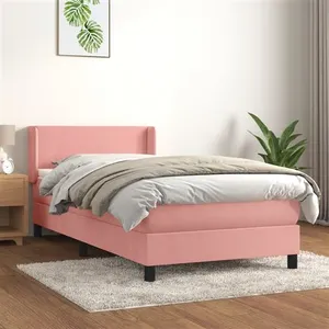 vidaXL Sommier à lattes de lit avec matelas Rose 100x200 cm Velours pas cher