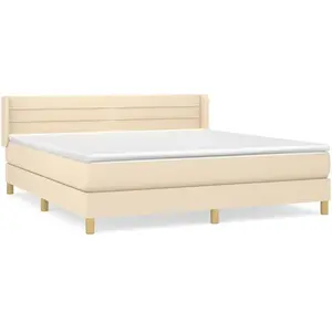 vidaXL Sommier à lattes de lit avec matelas Crème 160x200 cm Tissu pas cher