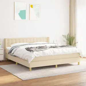 vidaXL Sommier à lattes de lit avec matelas Crème 160x200 cm Tissu pas cher