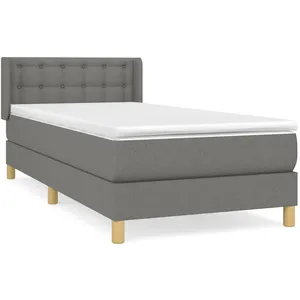 vidaXL Sommier à lattes de lit avec matelas Gris foncé 100x200cm Tissu pas cher