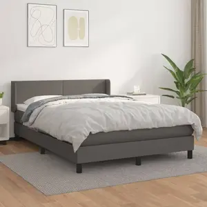 vidaXL Sommier à lattes de lit avec matelas Gris 140x190 cm Similicuir pas cher