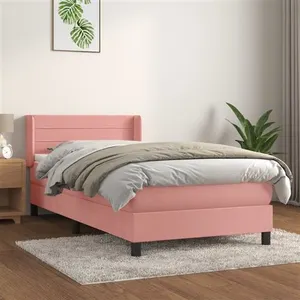 vidaXL Sommier à lattes de lit avec matelas Rose 100x200 cm Velours pas cher