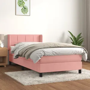 vidaXL Sommier à lattes de lit avec matelas Rose 100x200 cm Velours pas cher