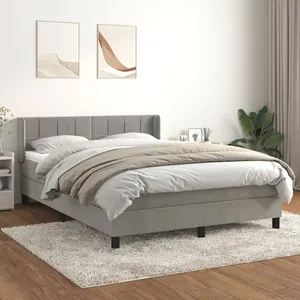 vidaXL Sommier à lattes de lit et matelas Gris clair 140x190cm Velours pas cher