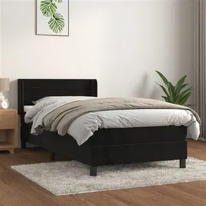 vidaXL Sommier à lattes de lit avec matelas Noir 90x200 cm Velours pas cher