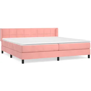 vidaXL Sommier à lattes de lit avec matelas Rose 200x200 cm Velours pas cher