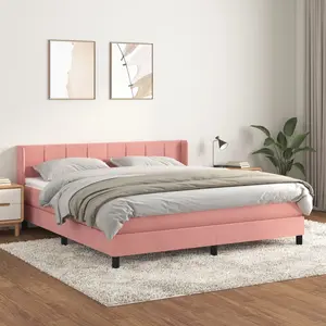 vidaXL Sommier à lattes de lit avec matelas Rose 180x200 cm Velours pas cher