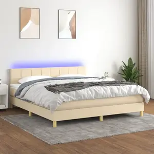 vidaXL Sommier à lattes de lit avec matelas LED Crème 180x200 cm Tissu pas cher