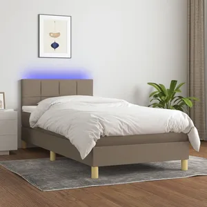 vidaXL Sommier à lattes de lit avec matelas LED Taupe 100x200 cm Tissu pas cher