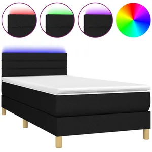 vidaXL Sommier à lattes de lit avec matelas et LED Noir 80x200cm Tissu pas cher